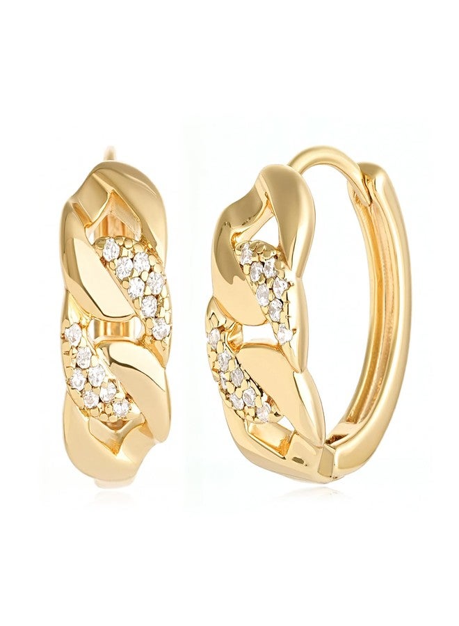MYEARS Women Link Earrings Gold Chain Huggie Link Hoop Cubic Zirconia 14K Gold Plated Small Simple Hypoallergenic Everyday Jewelry 9 - Image 1